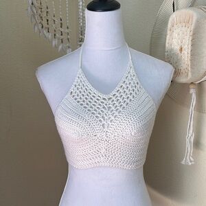 White Crochet Halter Top
